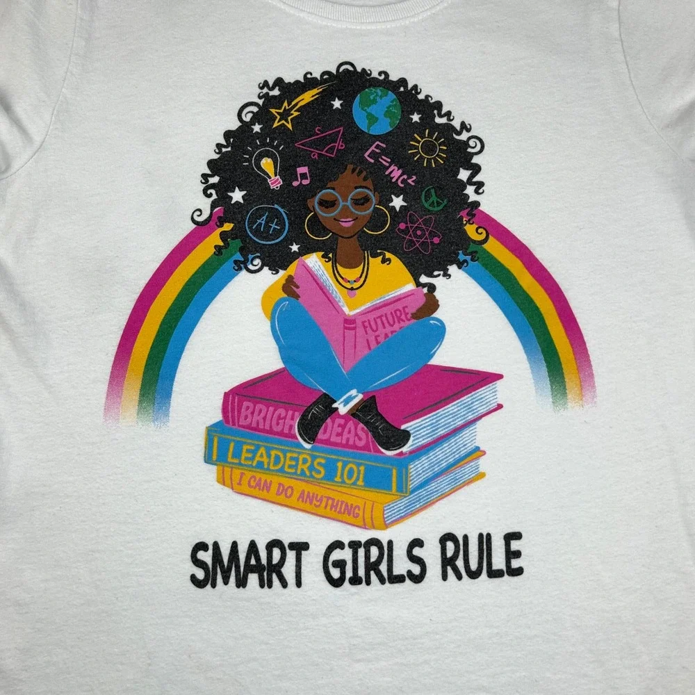 The Childrens Place Girls White Smart Girls Rule Graphic T-Shirt L 10/12 3047482
